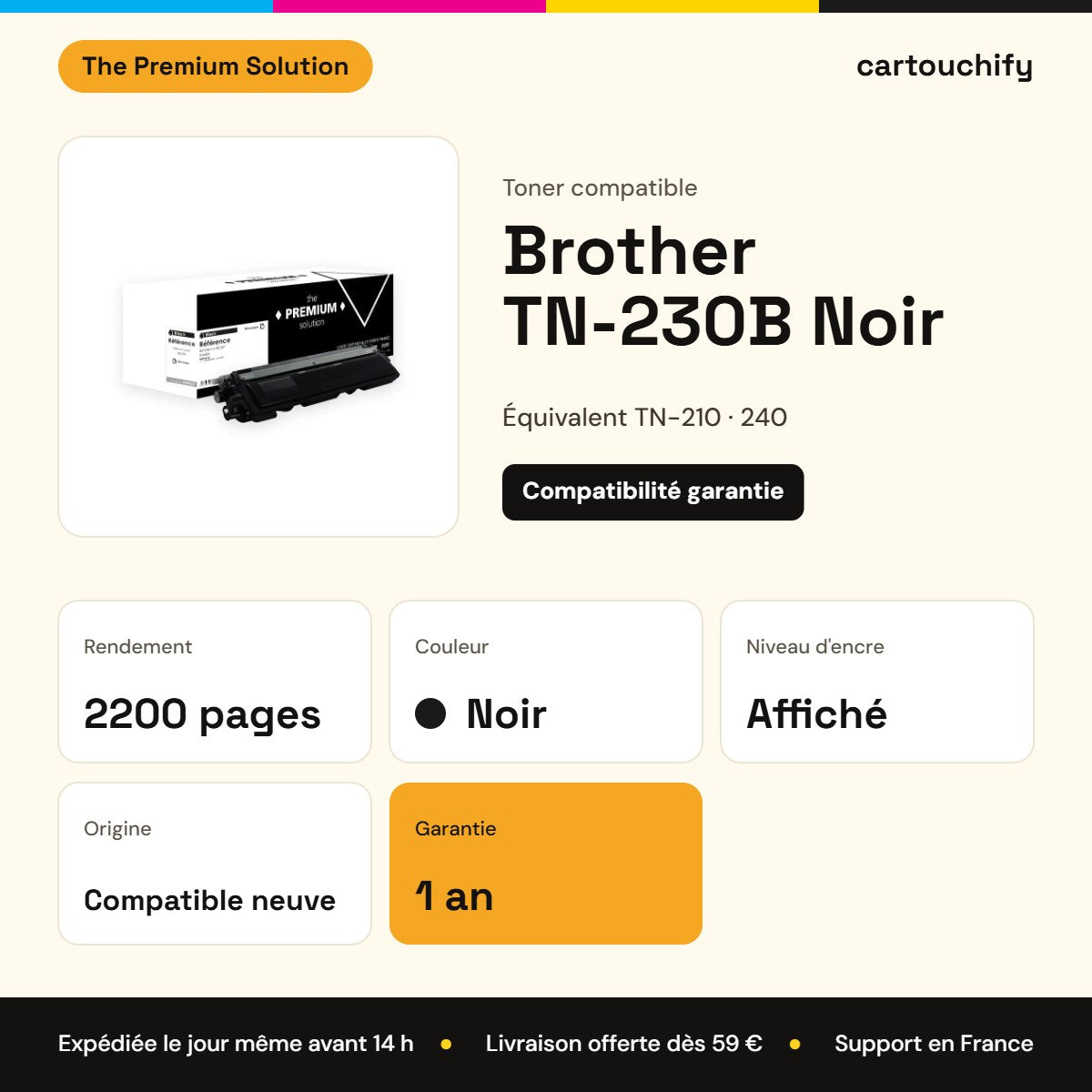 Brother TN-230B Toner Noir compatible équivalent à TN-210, 240, 230 : caractéristiques