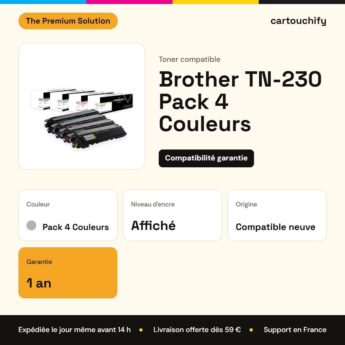 Brother TN-230 Toner Pack 4 Couleurs compatible équivalent à TN-210, 240, 230 : caractéristiques