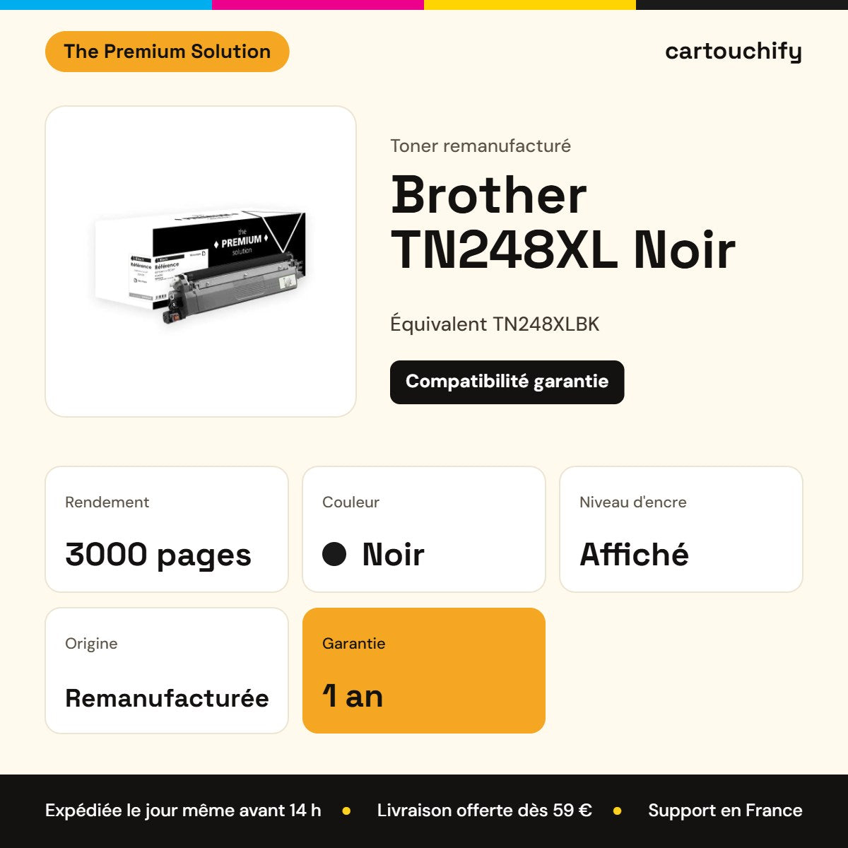 Brother TN248XL Toner Noir remanufacturé équivalent à TN248XLBK : caractéristiques
