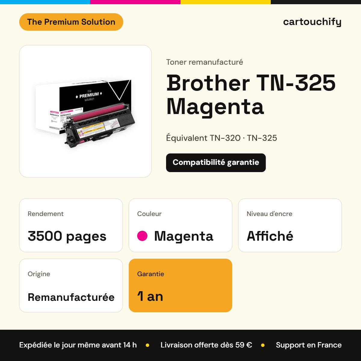 Brother TN-325 Toner Magenta remanufacturé équivalent à TN-320 : caractéristiques