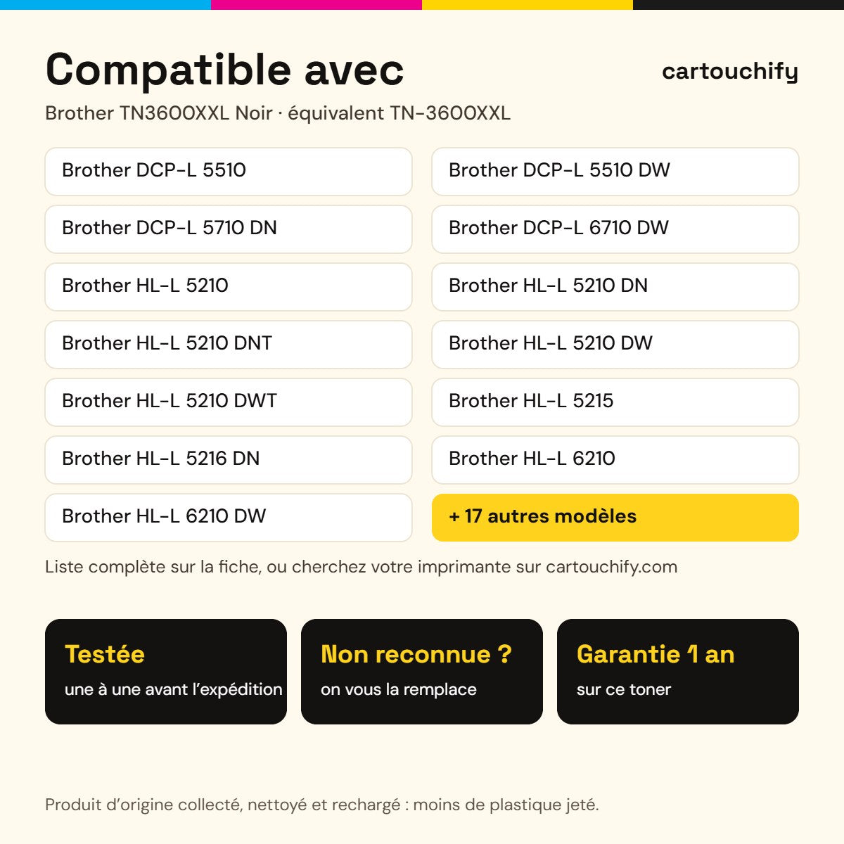 Imprimantes compatibles avec Brother TN3600XXL Toner Noir remanufacturé