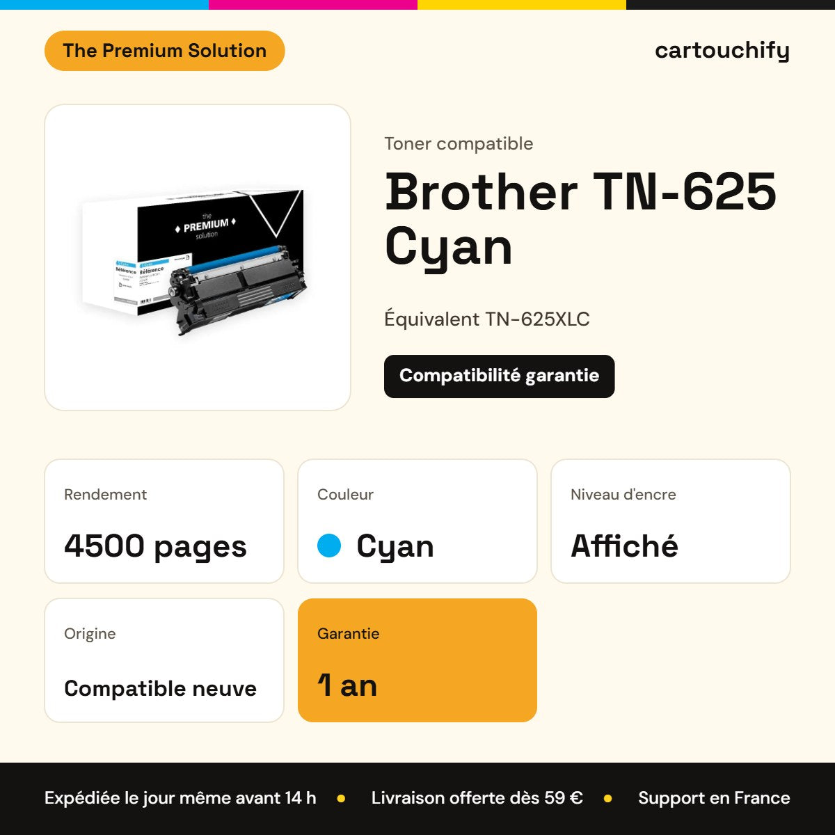 Brother TN-625 Toner Cyan compatible équivalent à TN625C : caractéristiques