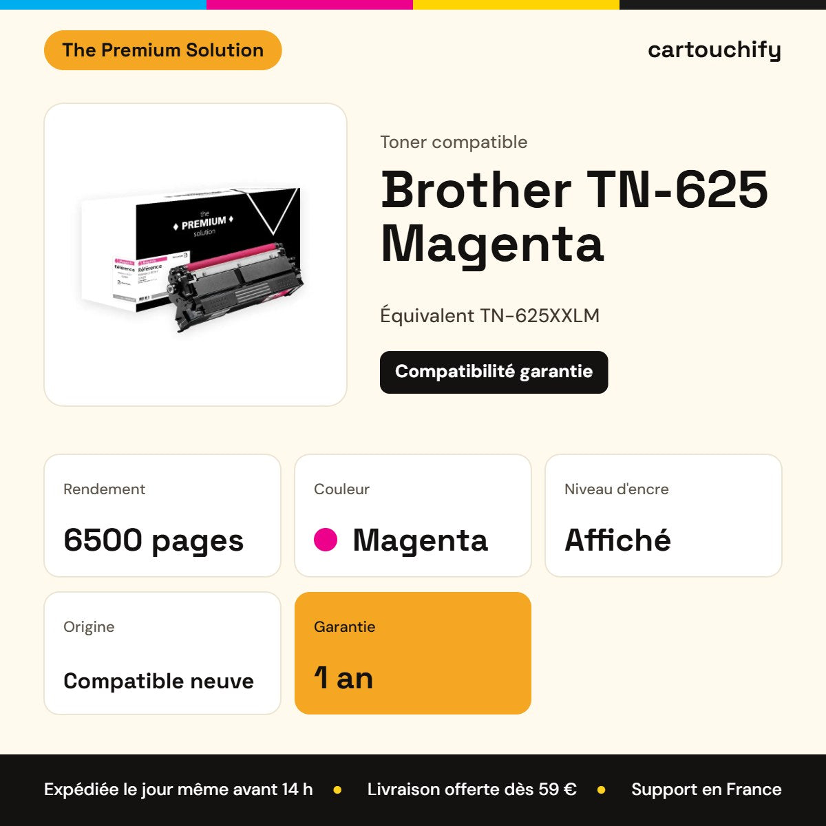Brother TN-625 Toner Magenta compatible équivalent à TN-625XXL : caractéristiques