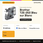 Brother TZE-253 Ruban titreuse Bleu sur Blanc compatible : caractéristiques