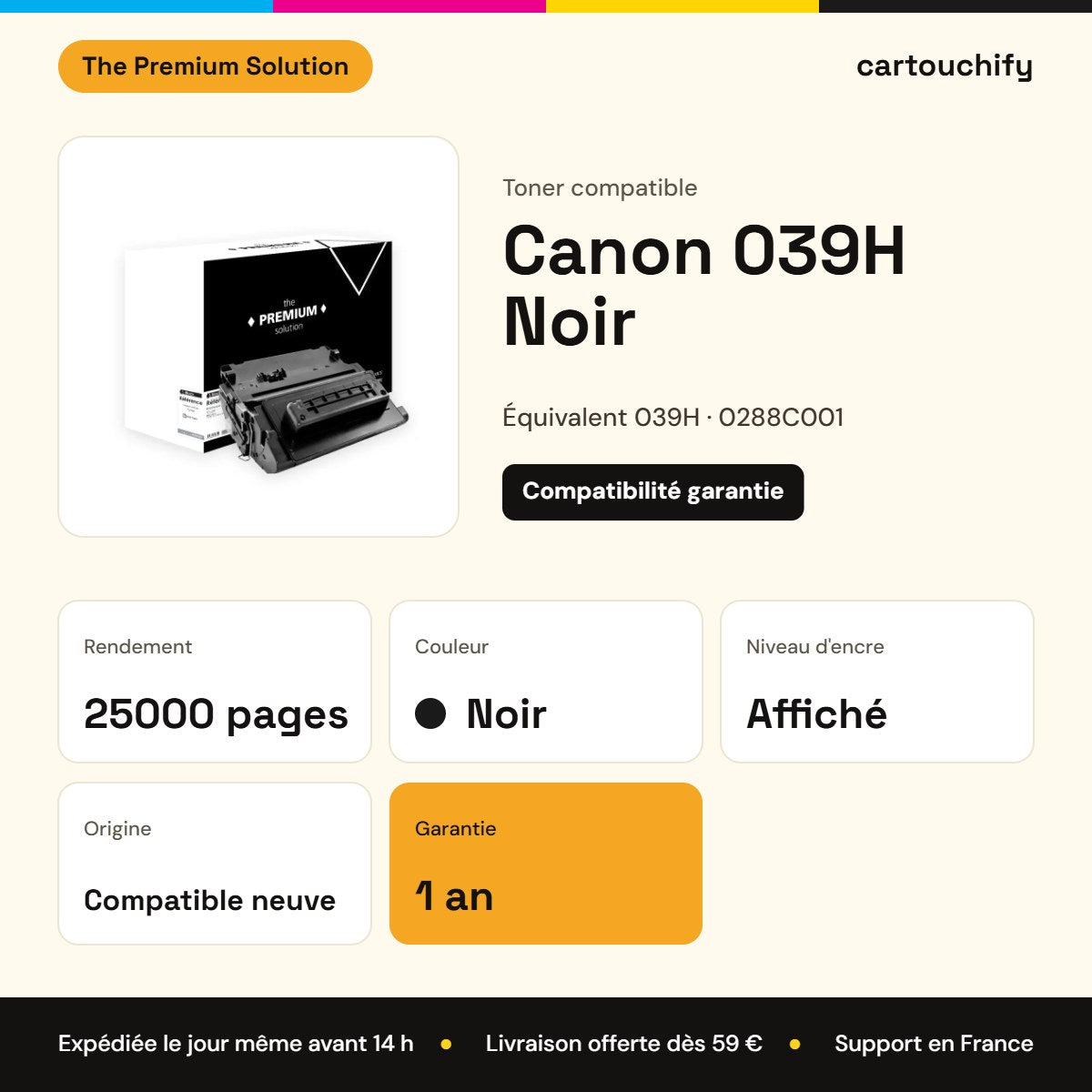 Canon 039H Toner Noir compatible équivalent à 0288C001 : caractéristiques