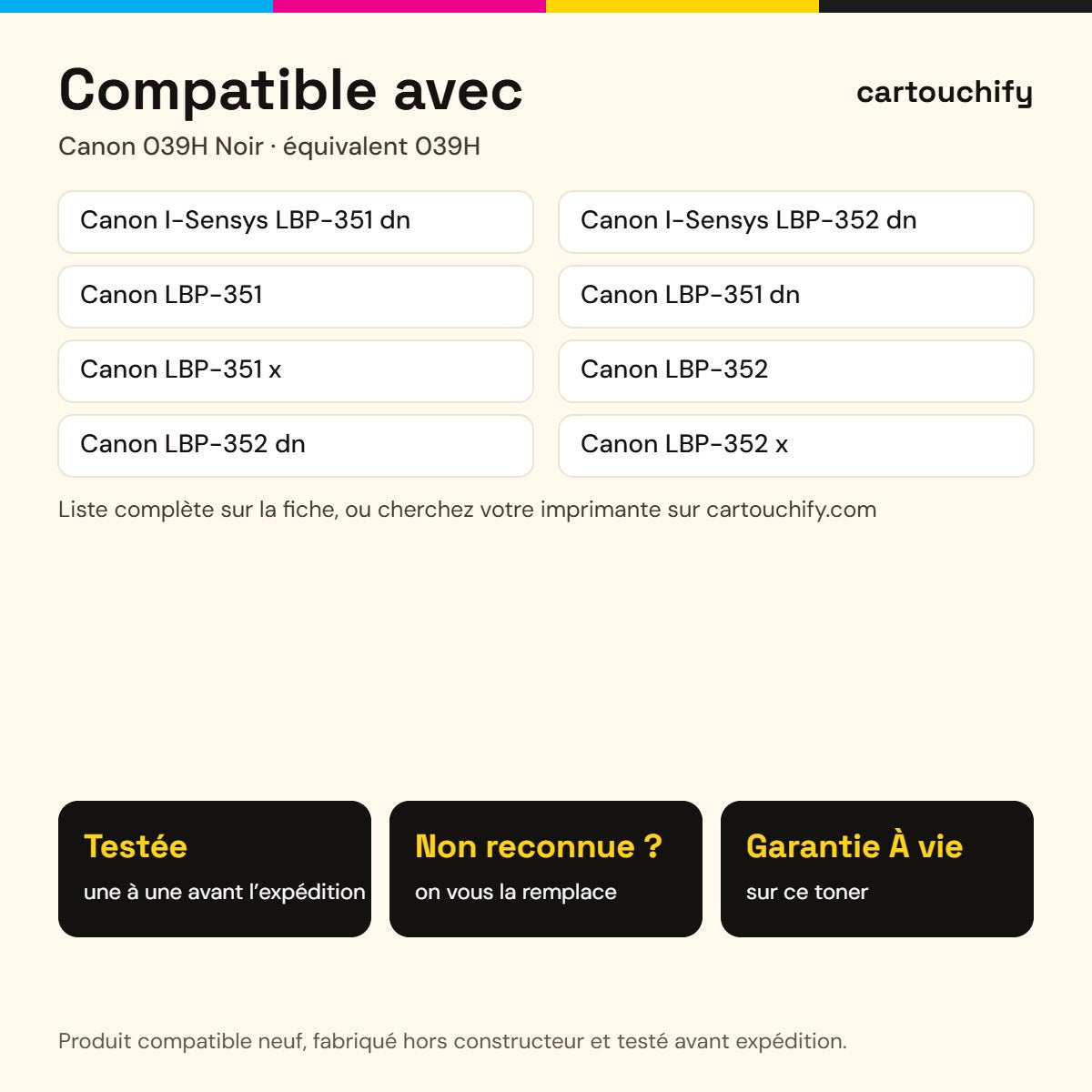 Imprimantes compatibles avec Canon 039H Toner Noir compatible équivalent à 0288C001 · Switch