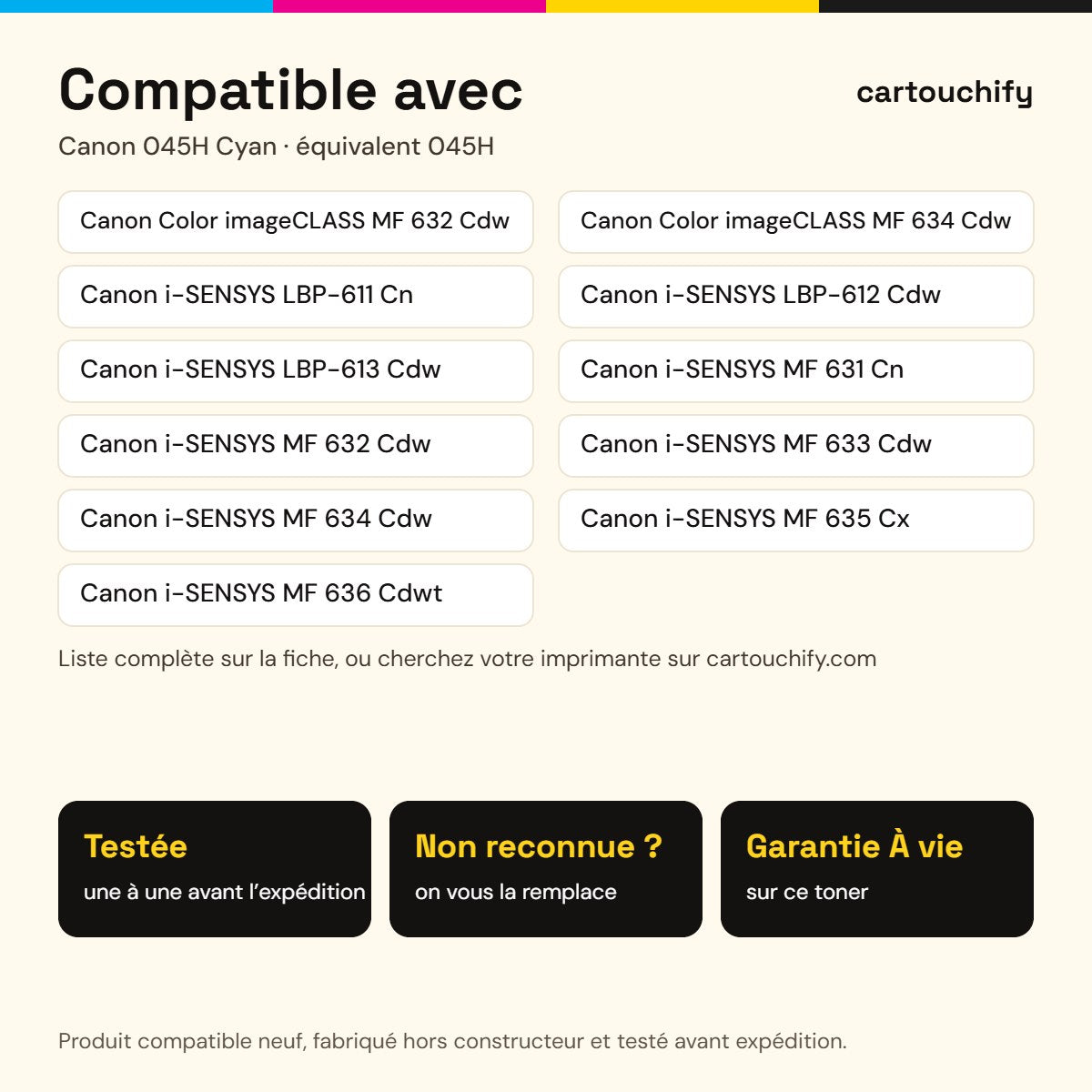 Imprimantes compatibles avec Canon 045H Toner Cyan compatible équivalent à 1245C002 · Switch