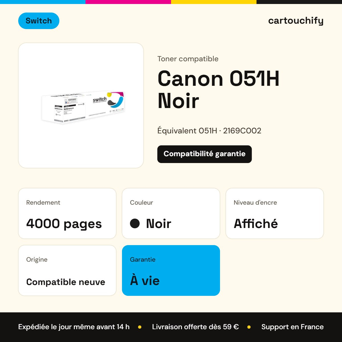 Canon 051H Toner Noir compatible équivalent à 2169C002 · Switch : caractéristiques