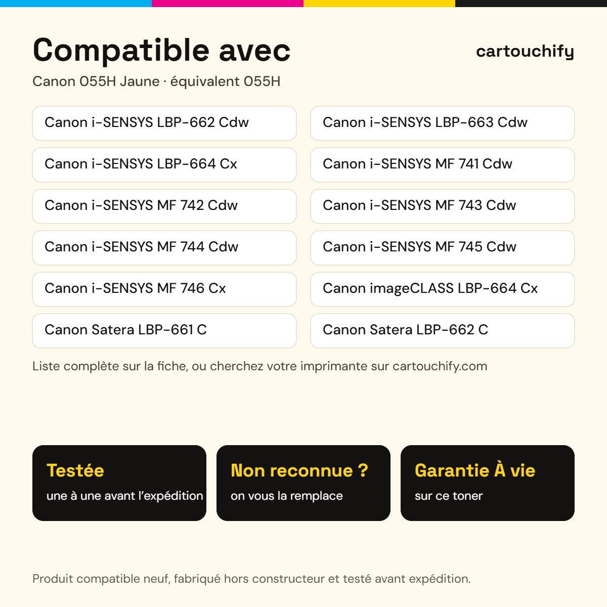 Imprimantes compatibles avec Canon 055H Toner Jaune compatible équivalent à 3017C002 · Switch