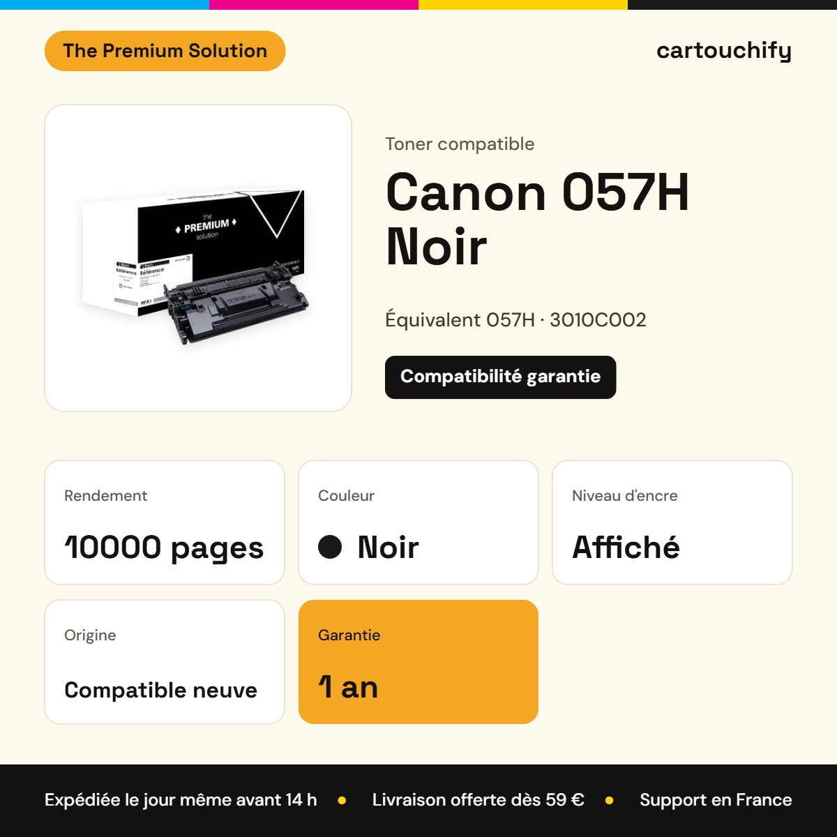 Canon 057H Toner Noir compatible équivalent à 3010C002 : caractéristiques