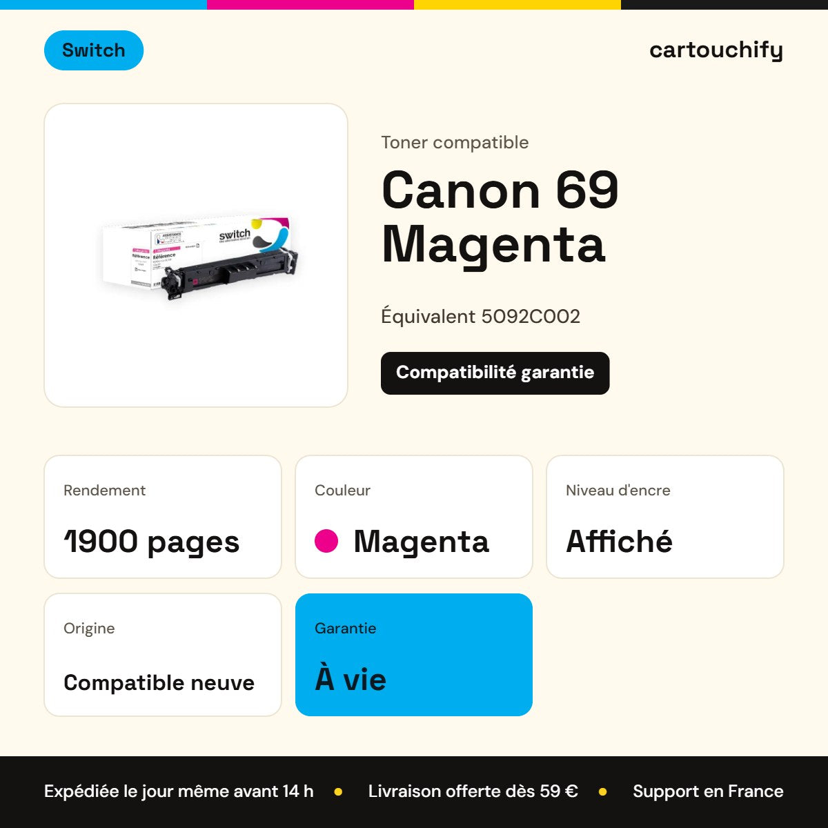 Canon 69 Toner Magenta compatible équivalent à 5092C002 · Switch : caractéristiques