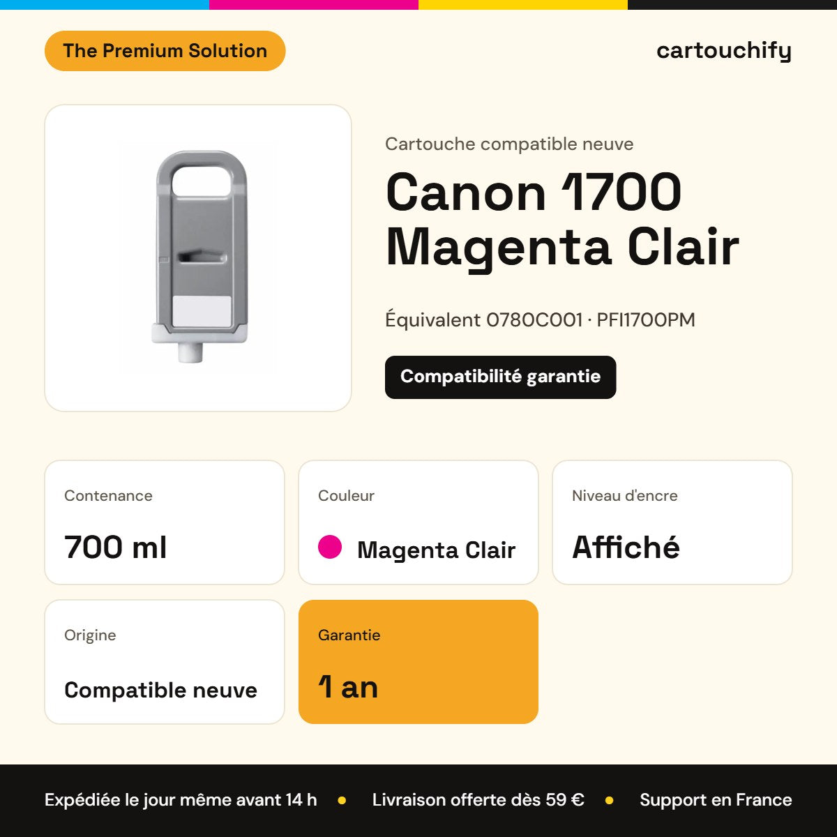 Canon 1700 Cartouche Light Magenta compatible équivalent à 0780C001, PFI1700PM : caractéristiques