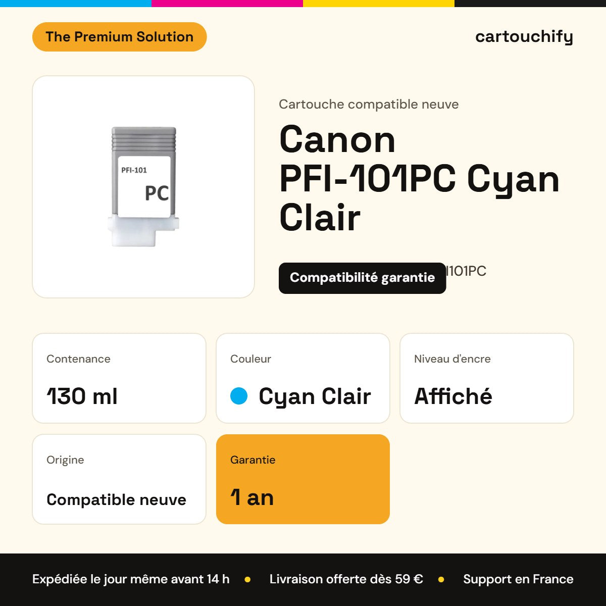 Canon PFI-101PC Cartouche Light Cyan compatible équivalent à 0887B001 : caractéristiques