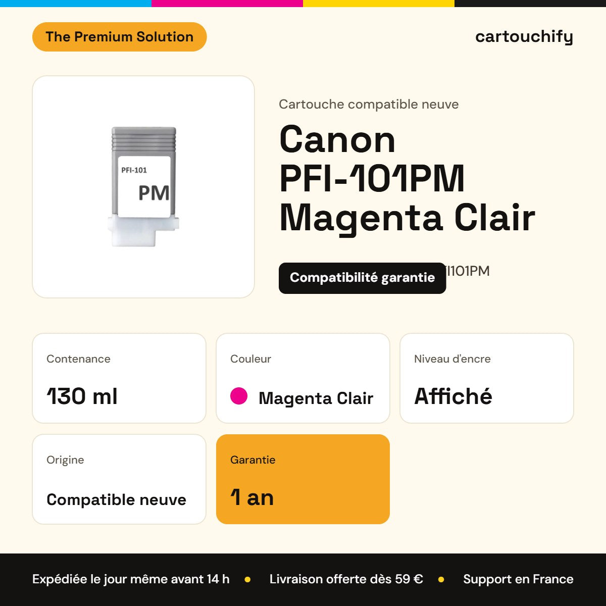 Canon PFI-101PM Cartouche Light Magenta compatible équivalent à 0888B001 : caractéristiques