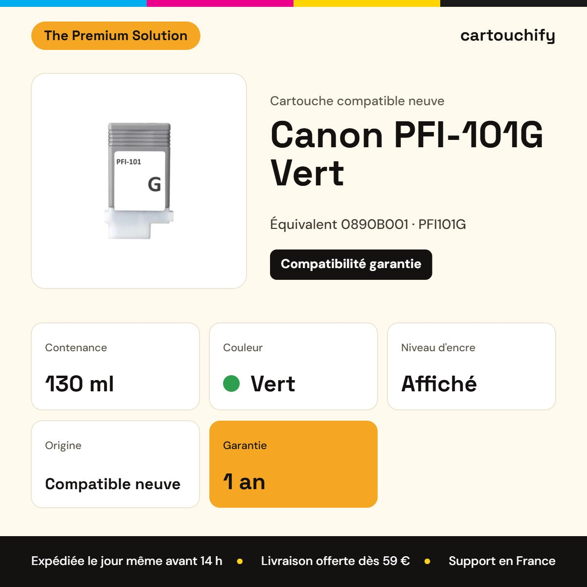 Canon PFI-101G Cartouche Vert compatible équivalent à 0890B001 : caractéristiques