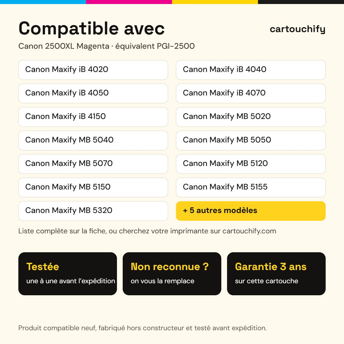 Imprimantes compatibles avec Canon 2500XL Cartouche Magenta compatible équivalent à PGI-2500, 9266B001 · Switch