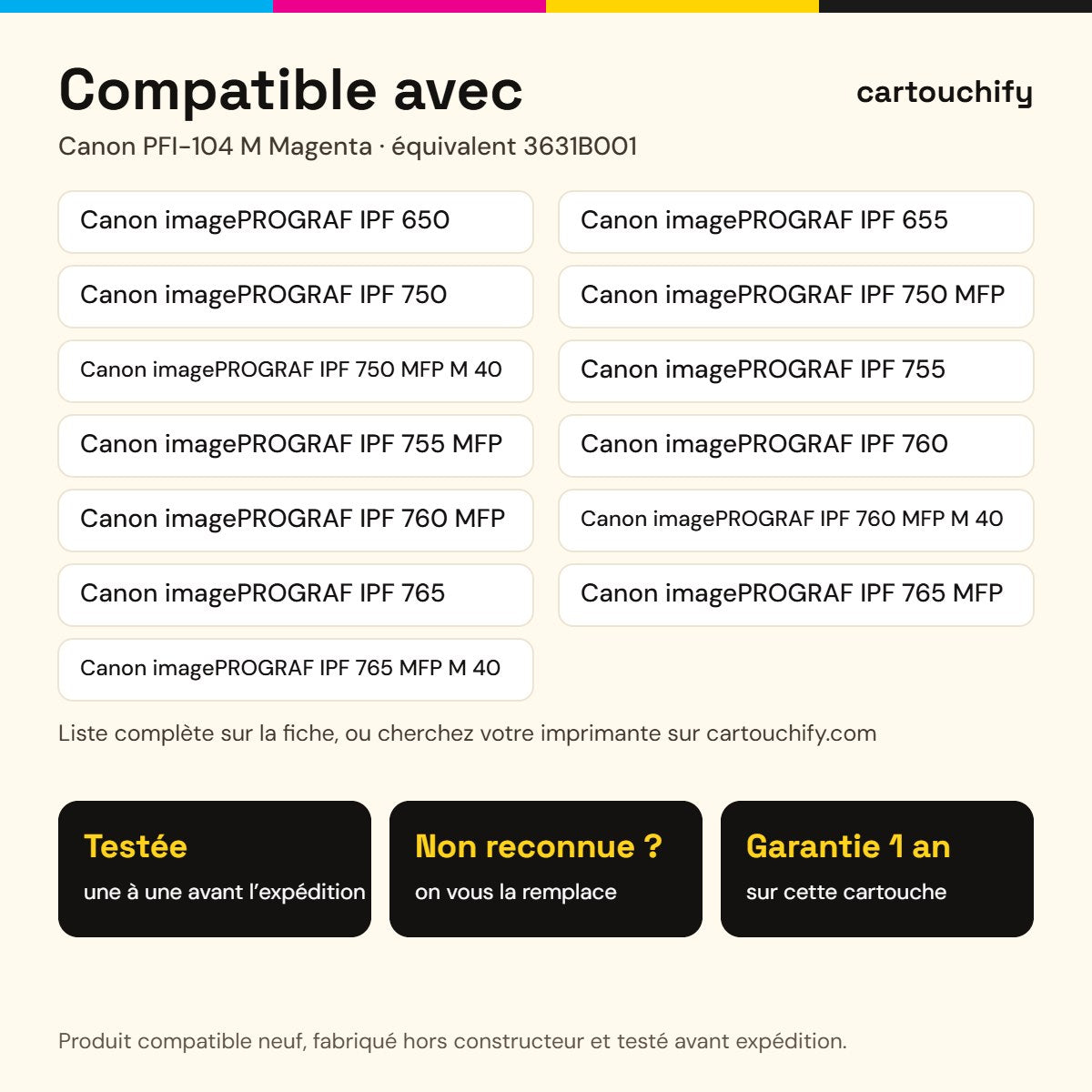 Imprimantes compatibles avec Canon PFI-104 M Cartouche Magenta compatible équivalent à 3631B001 · Premier Prix