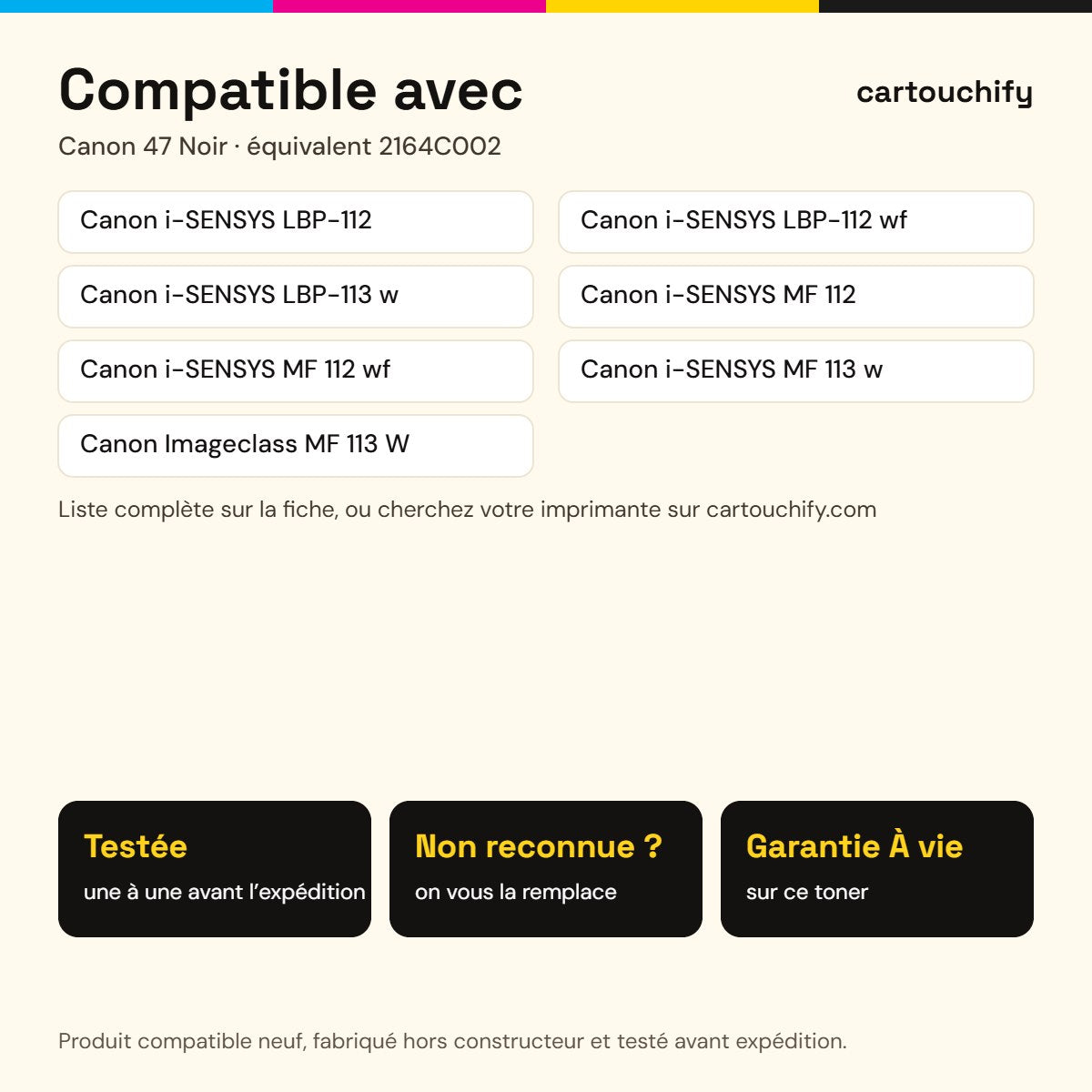Imprimantes compatibles avec Canon 47 Toner Noir compatible équivalent à 2164C002 · Switch