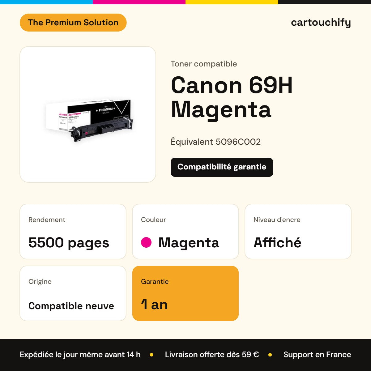 Canon 69H Toner Magenta compatible équivalent à 5096C002 : caractéristiques