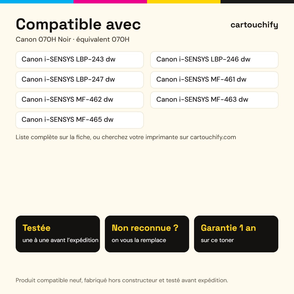 Imprimantes compatibles avec Canon 070H Toner Noir compatible équivalent à 5640C002