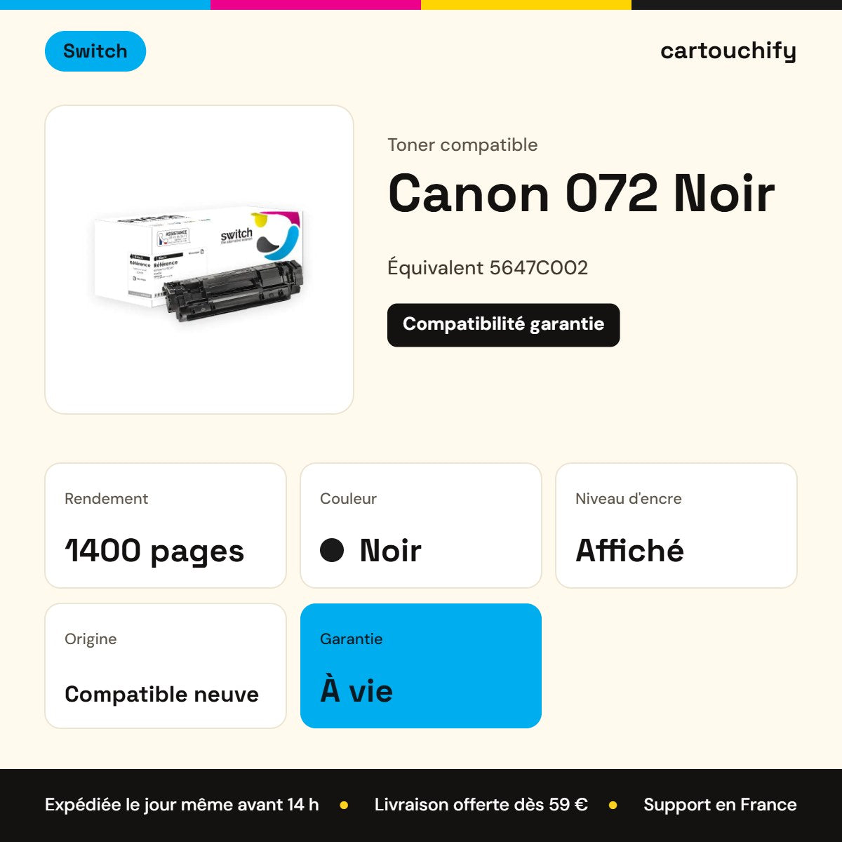 Canon 072 Toner Noir compatible équivalent à 5647C002 · Switch : caractéristiques