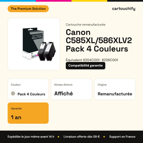 Canon C585XL/586XLV2 Pack 4 Couleurs The Premium Solution : garantie 1 an