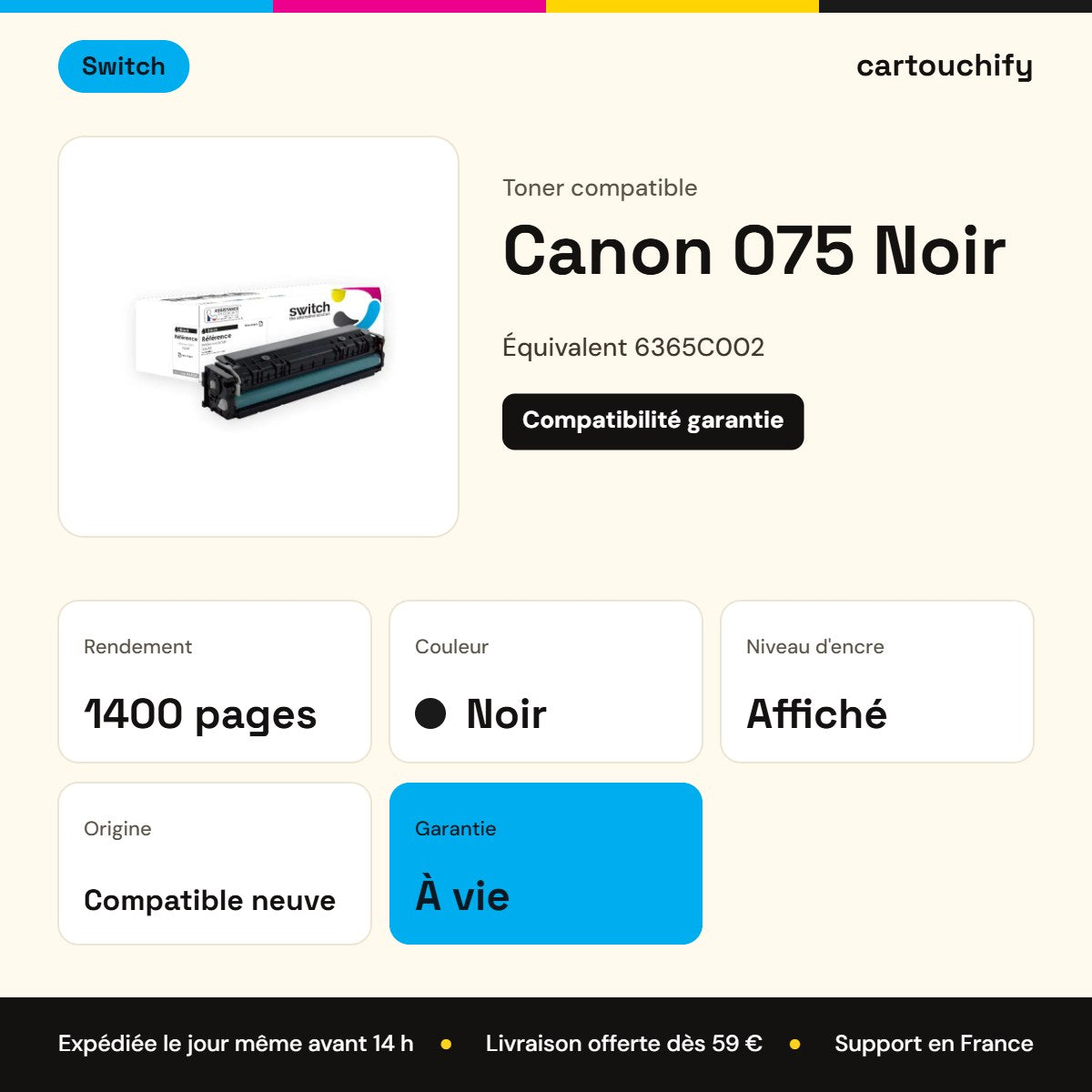 Canon 075 Toner Noir compatible équivalent à 6365C002 · Switch : caractéristiques