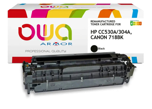 CANON 718BK HP CC530A - Cartouche laser compatible - Noir - Toner remanufacturé OWA
