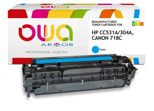 CANON 718C HP CC531A - Cartouche laser compatible - Cyan - Toner remanufacturé OWA