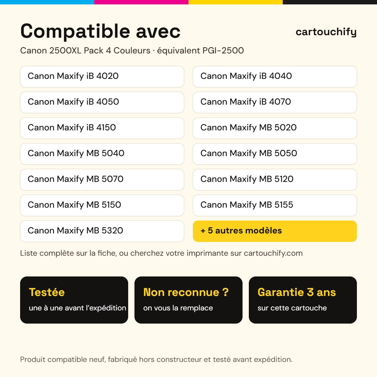 Imprimantes compatibles avec Canon 2500XL Cartouche Pack 4 Couleurs compatible équivalent à PGI-2500, 9254B001, 9265 · Switch
