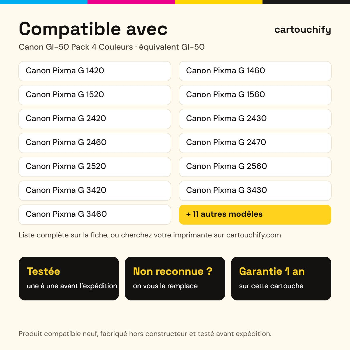 Imprimantes compatibles avec la cartouche Canon GI-50 Pack 4 Couleurs