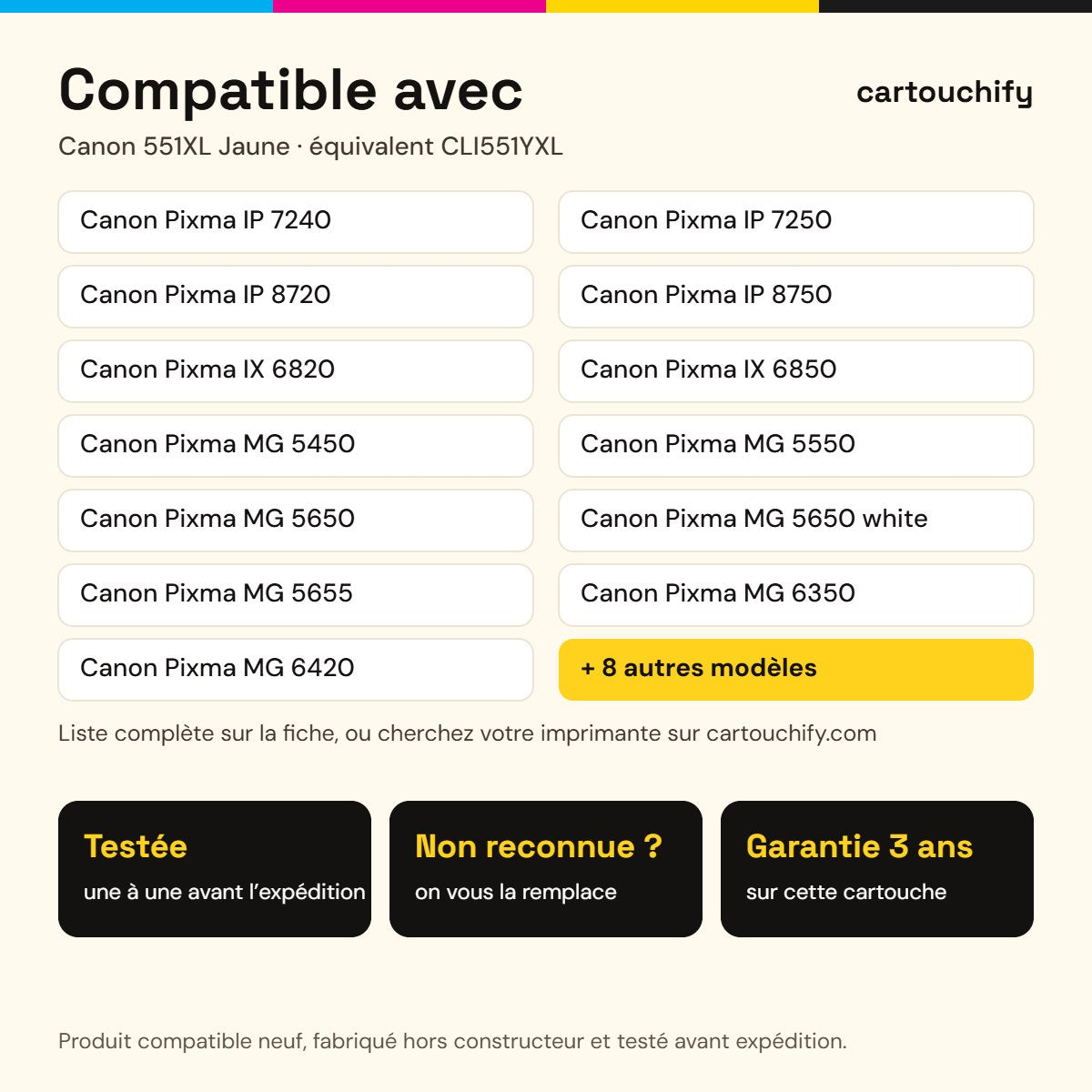 Imprimantes compatibles avec Canon 551XL Cartouche Jaune compatible équivalent à CLI551YXL, 6446B001 · Switch