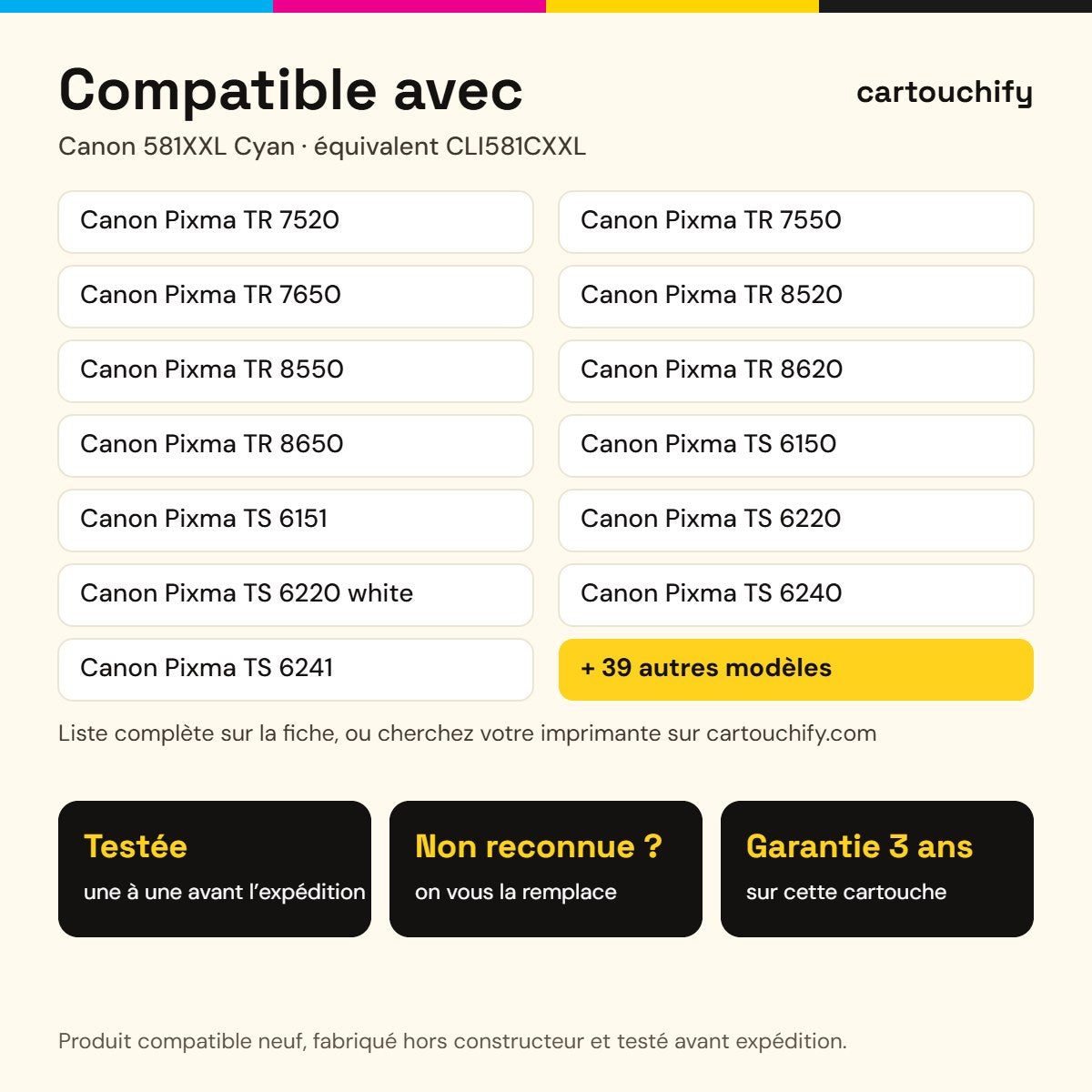 Imprimantes compatibles avec la cartouche Canon 581XXL Cyan