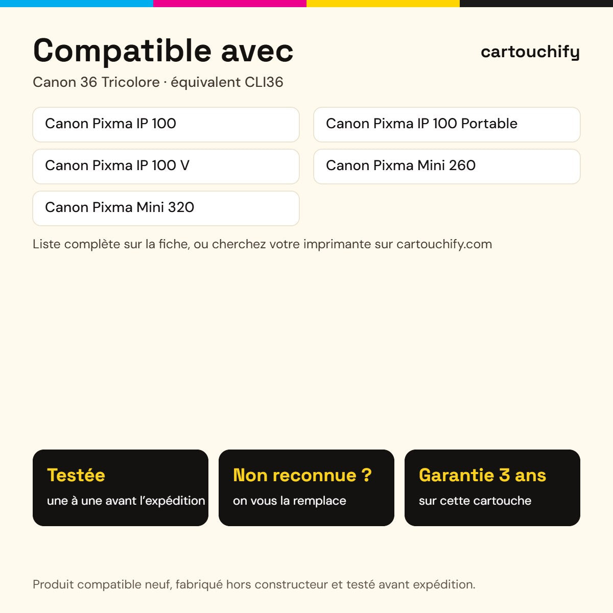 Imprimantes compatibles avec Canon 36 Cartouche Tricolore compatible équivalent à CLI36, 1511B001 · Switch