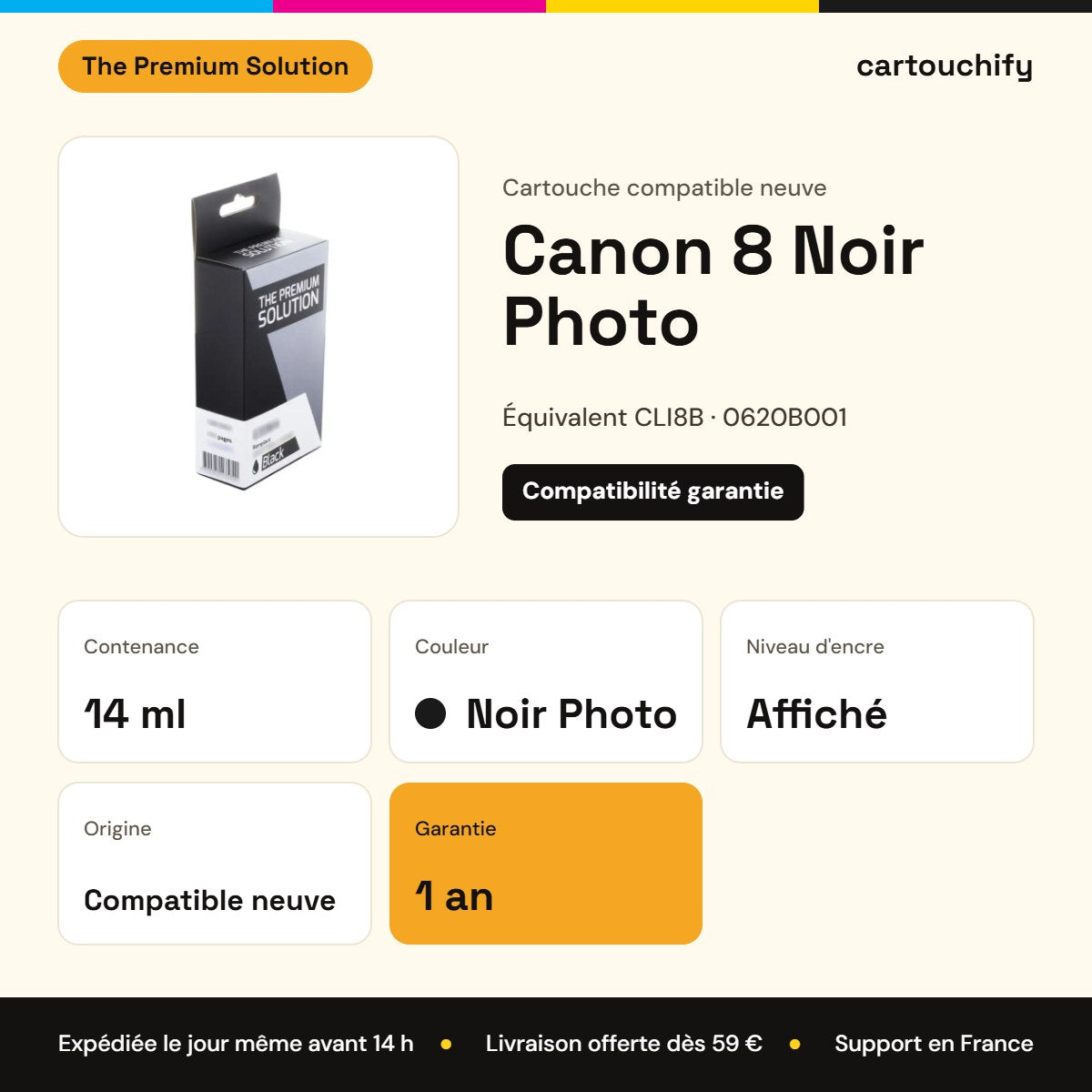 Canon 8 Cartouche Photo Noir compatible équivalent à CLI8B, 0620B001 : caractéristiques