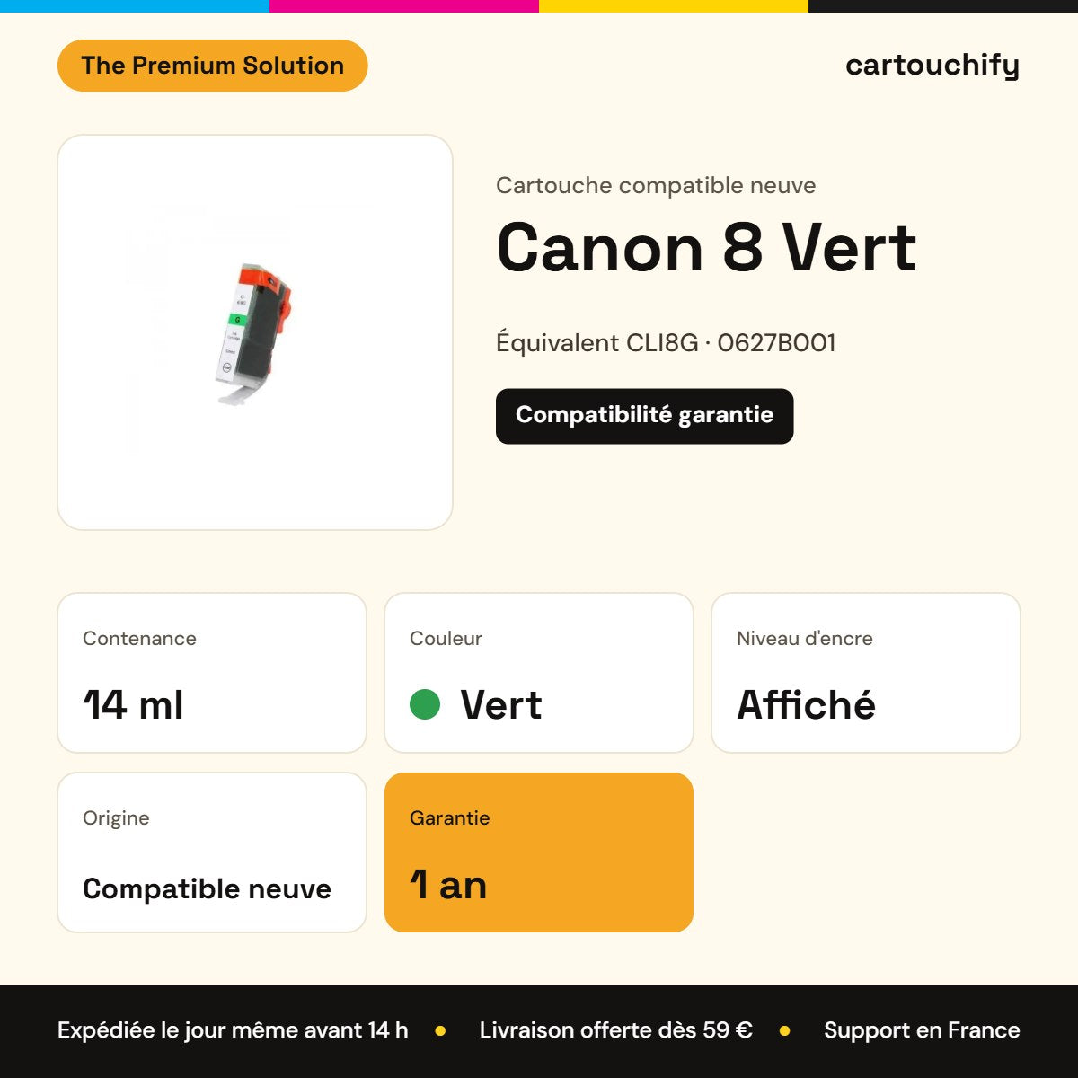 Canon 8 Cartouche Green compatible équivalent à CLI8G, 0627B001 : caractéristiques