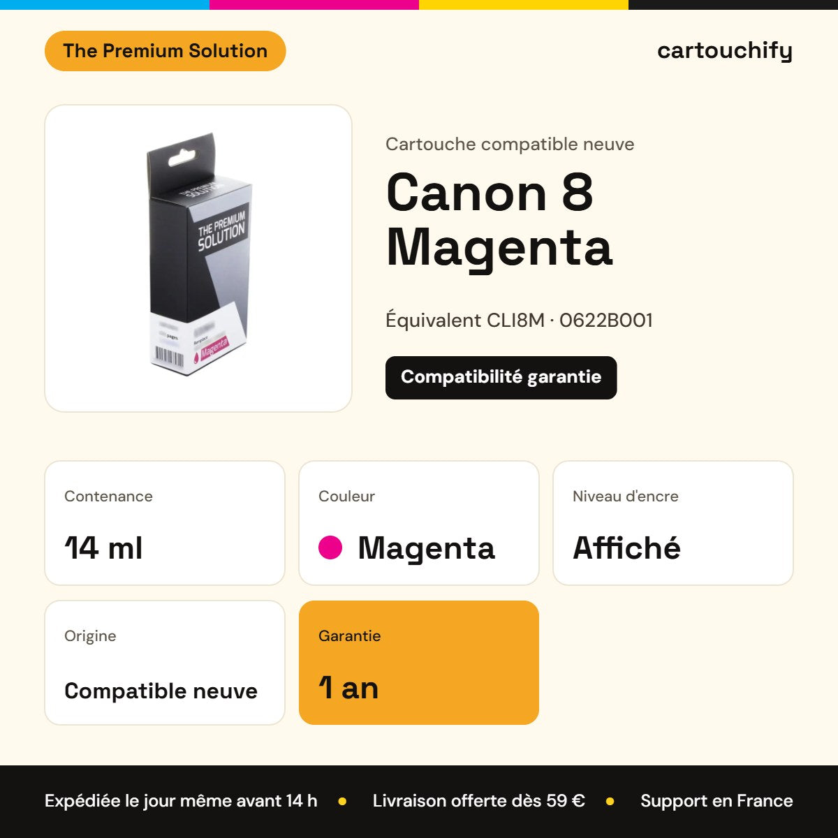 Canon 8 Cartouche Magenta compatible équivalent à CLI8M, 0622B001 : caractéristiques