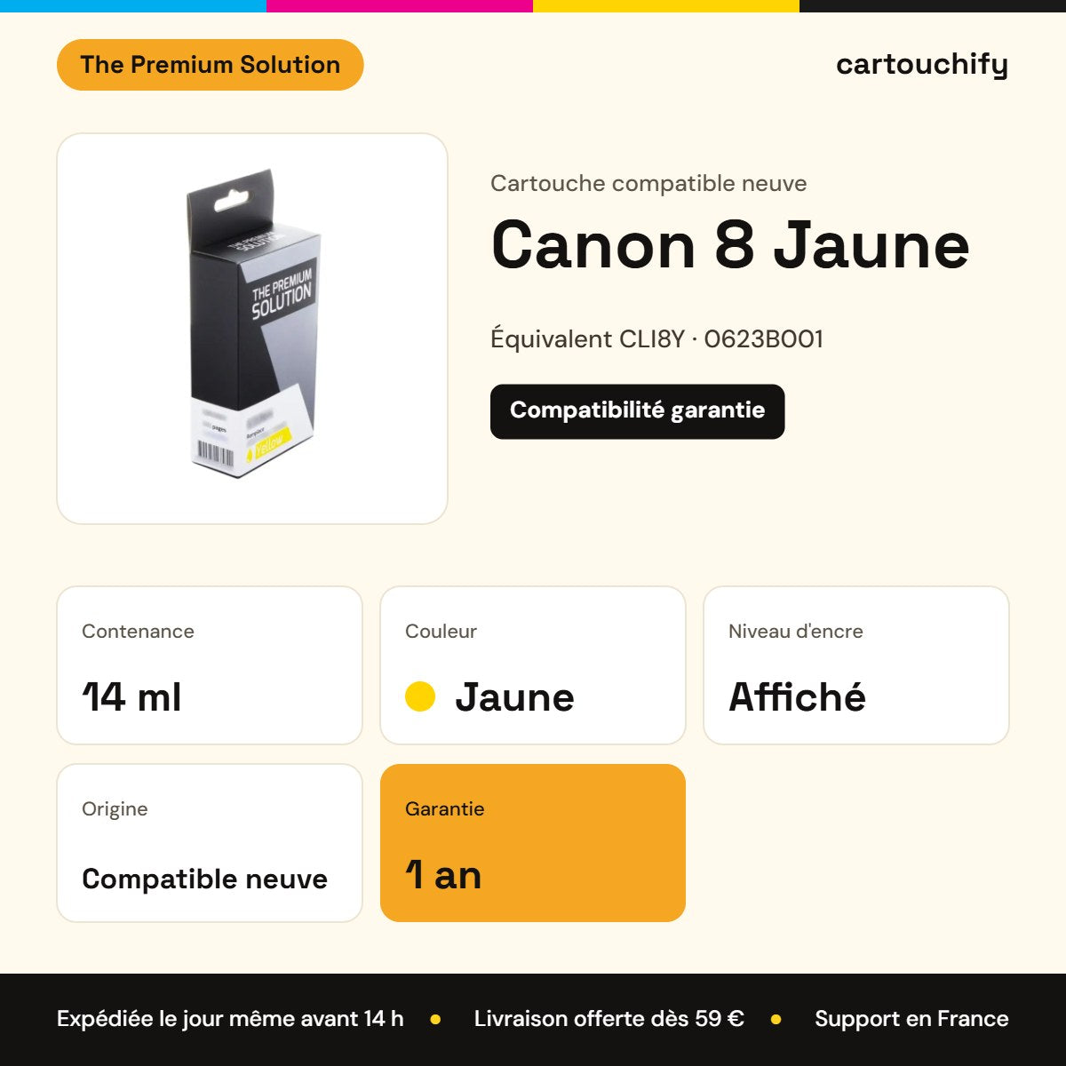 Canon 8 Cartouche Jaune compatible équivalent à CLI8Y, 0623B001 : caractéristiques