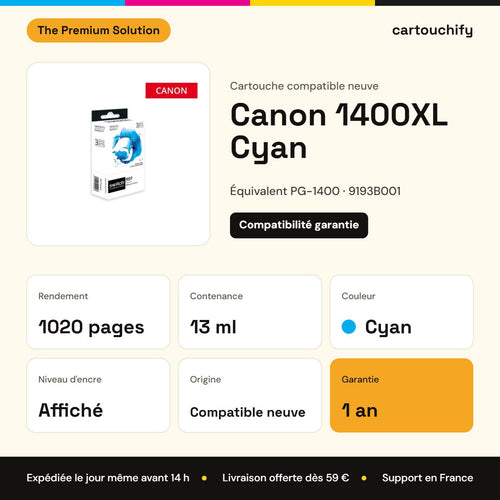 Canon 1400XL Cartouche Cyan compatible équivalent à PG-1400, 9193B001 : caractéristiques