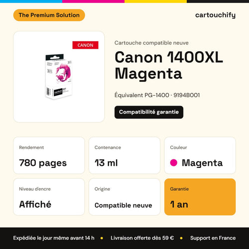 Canon 1400XL Cartouche Magenta compatible équivalent à PG-1400, 9194B001 : caractéristiques