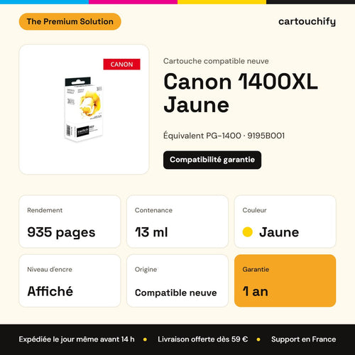 Canon 1400XL Cartouche Jaune compatible équivalent à PG-1400, 9195B001 : caractéristiques
