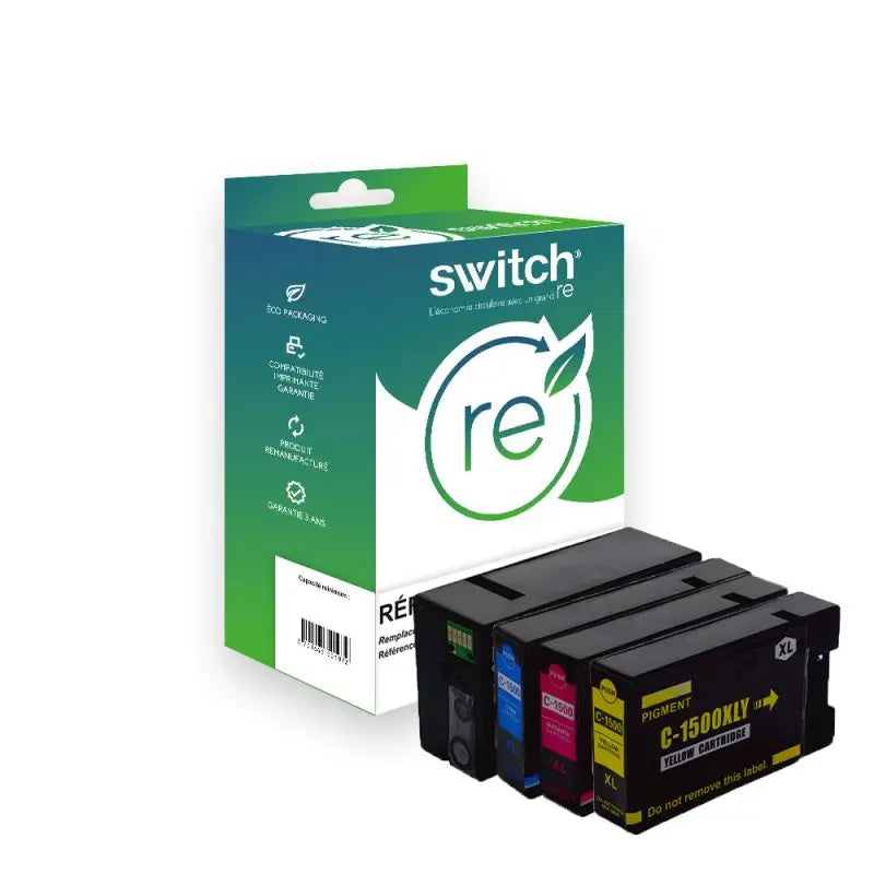 Canon 1500XL Cartouche Pack 4 Couleurs remanufacturé équivalent à 9182B001 9193B001 9194B001 · Switch RE
