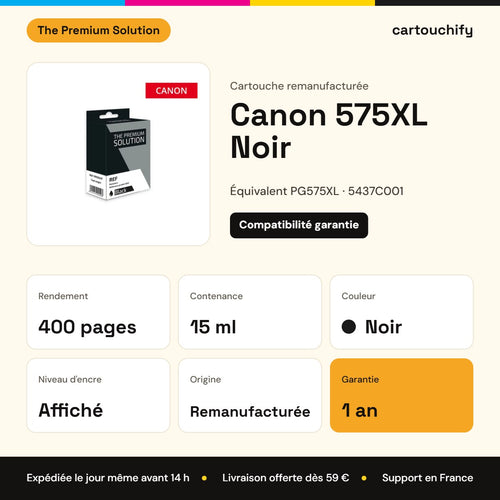 Canon 575XL Noir The Premium Solution : rendement 400 pages, 15 ml, garantie 1 an