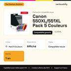Canon 550XL/551XL Cartouche Pack 5 Couleurs compatible équivalent à PGI550PGBKXL, CLI551XL : caractéristiques