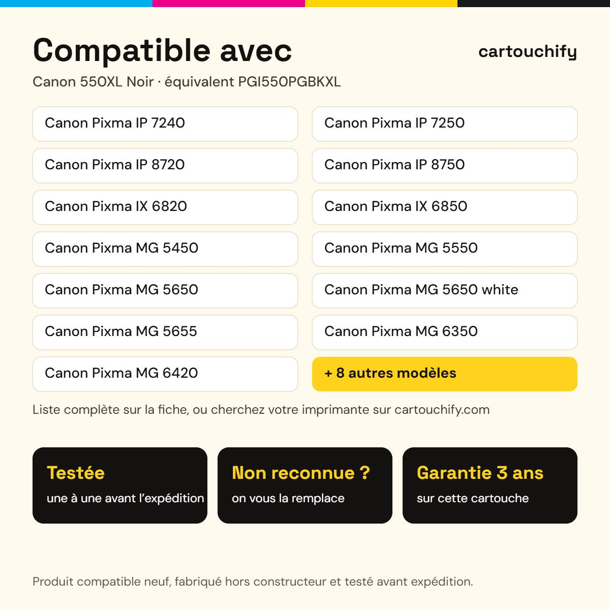 Imprimantes compatibles avec Canon 550XL Cartouche Noir compatible équivalent à PGI550PGBKXL, 6431B004 · Switch