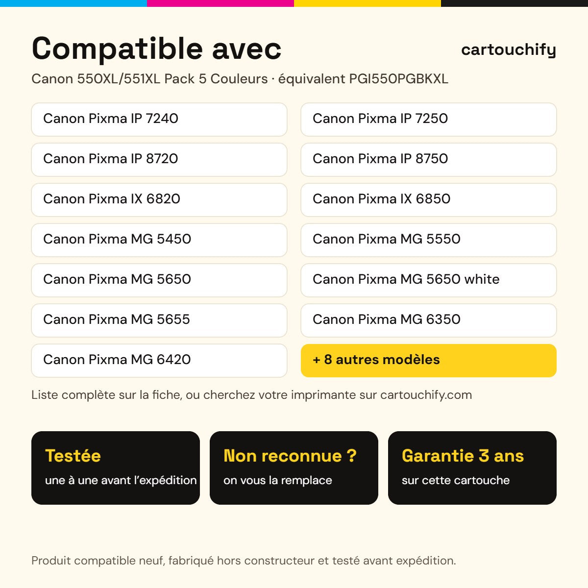 Imprimantes compatibles avec Canon 550XL/551XL Cartouche Pack 5 Couleurs compatible équivalent à PGI550PGBKXL, CLI551XL · Switch