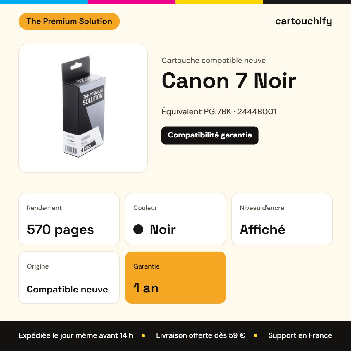 Canon 7 Cartouche Noir compatible équivalent à PGI7BK, 2444B001 : caractéristiques