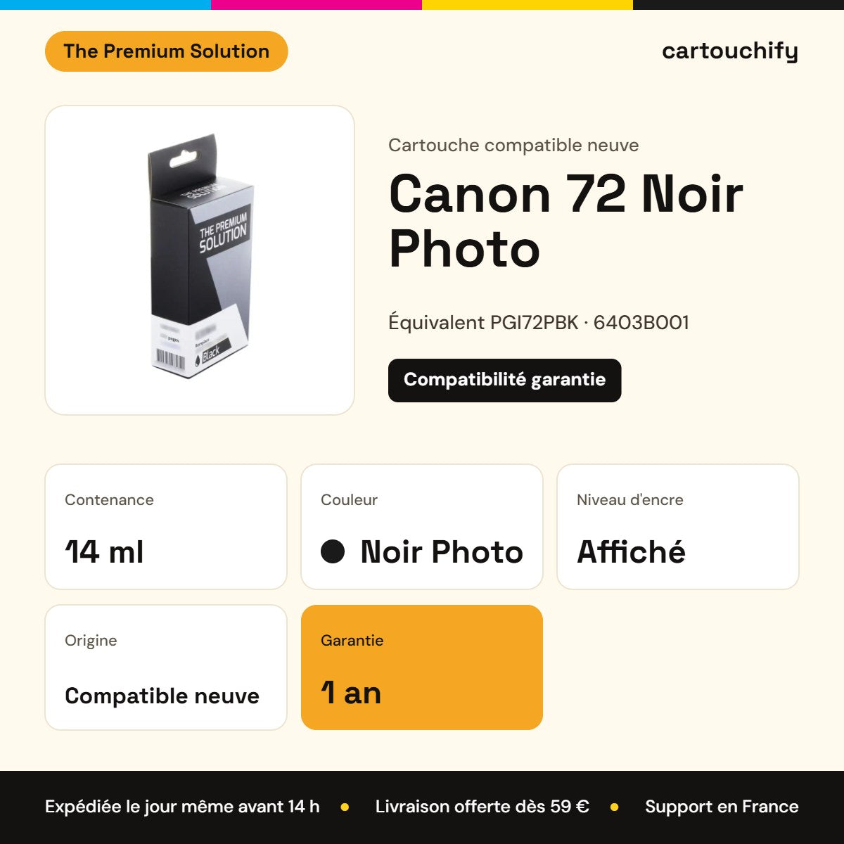 Canon 72 Cartouche Photo Noir compatible équivalent à PGI72PBK, 6403B001 : caractéristiques