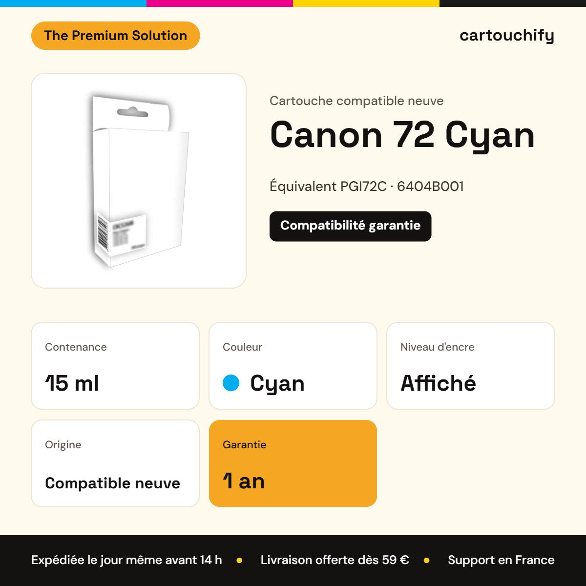 Canon 72 Cartouche Cyan compatible équivalent à PGI72C, 6404B001 : caractéristiques