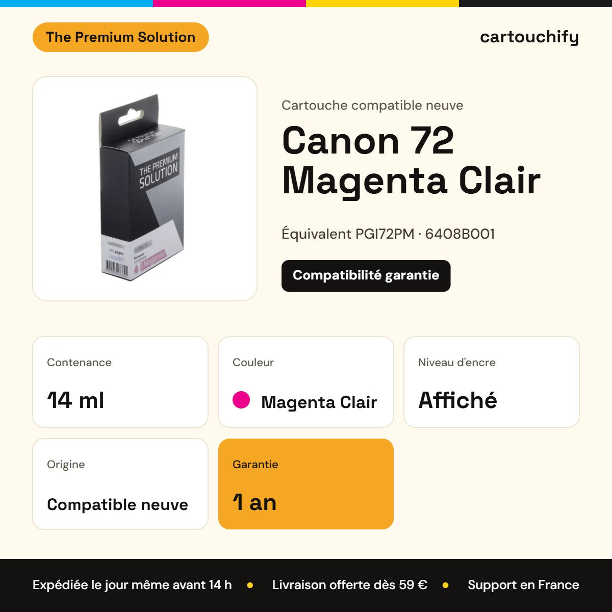 Canon 72 Cartouche Photo Magenta compatible équivalent à PGI72PM, 6408B001 : caractéristiques